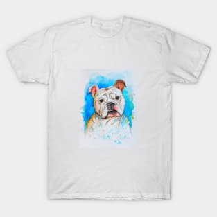 English Bulldog pet portrait watercolor painting T-Shirt